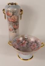 HAND-PAINTED PORCELAIN VASE AND BOWL