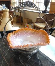 TWO BRIDE'S BASKETS AND BRIDE'S BOWL