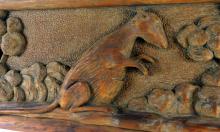 FIVE CARVED PINE WALL PLAQUES