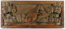 FIVE CARVED PINE WALL PLAQUES