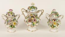 THREE DRESDEN POTPOURRI JARS