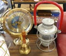 WORLD CLOCK, RAILWAY LANTERN AND BELL