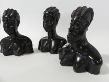 THREE AFRICAN EBONY BUSTS