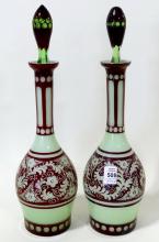 PAIR OF OVERLAY CRYSTAL DECANTERS