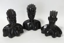 THREE AFRICAN EBONY BUSTS