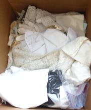 TWO BOX LOTS OF LINENS AND CLOTHING