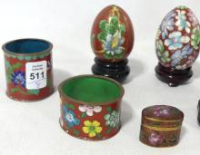 EIGHT CLOISONNE CABINET ITEMS