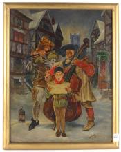 W. JUBB "CHRISTMAS CAROLERS" PAINTING