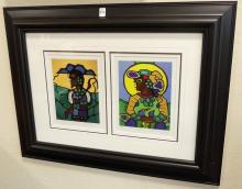 TWO NORVAL MORRISSEAU PRINTS UNDER FRAME