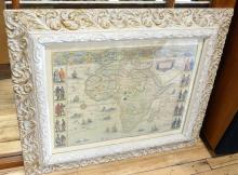 TWO FRAMED MAPS AND FRAMED COLLAGE