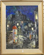 FRAMED "EUROPEAN STREET SCENE AT NIGHT" OIL PAINTING
