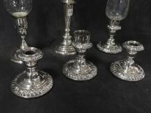 SILVERPLATE CANDLEHOLDERS AND CANDLESTICK