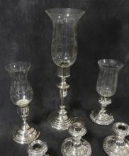 SILVERPLATE CANDLEHOLDERS AND CANDLESTICK