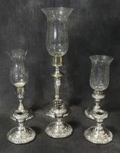 SILVERPLATE CANDLEHOLDERS AND CANDLESTICK