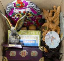 TWO BOXES AND BIN OF ASIAN COLLECTIBLES