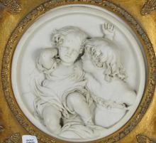 PAIR PLASTER RELIEF PLAQUES