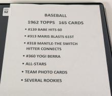 BINDER OF 1962 TOPPS BASEBALL CARDS