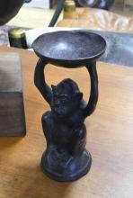 METAL "MONKEYS" SCULPTURE AND CANDLEHOLDER