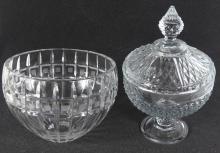 GLASS VASE, BOWLS, DECANTER, ETC.