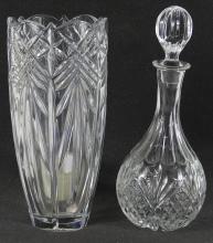 GLASS VASE, BOWLS, DECANTER, ETC.