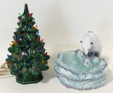 CERAMIC CHRISTMAS TREE AND POTTERY PLANTER