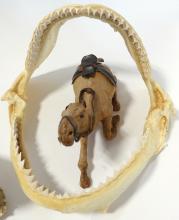 SHARK JAW, ALLIGATOR HEAD AND CAMEL FIGURINE