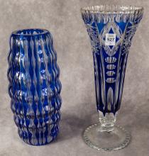 TWO LARGE BOHEMIAN OVERLAY CRYSTAL VASES