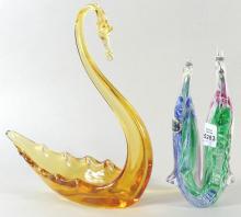 ART GLASS SWAN & PENGUIN