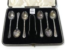 STERLING COFFEE SPOON AND SUGAR TONG SET