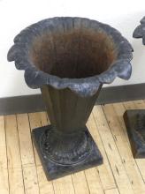 PAIR OF CAST IRON GARDEN URNS