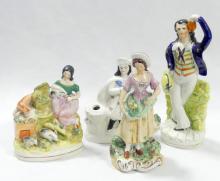 FOUR ANTIQUE STAFFORDSHIRE FIGURINES