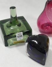 THREE ART GLASS PAPERWEIGHTS AND BOWL
