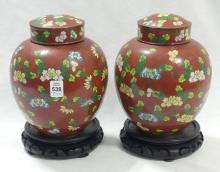 PAIR OF CLOISONNE GINGER JARS