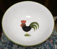 "ROOSTER" FIGURINES, TEAPOT AND BOWL