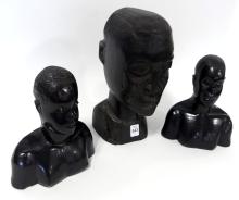 THREE AFRICAN EBONY BUSTS