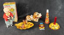 SIX VINTAGE TIN TOYS