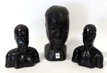 THREE AFRICAN EBONY BUSTS