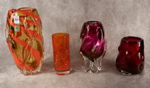 FOUR MCM ART GLASS VASES