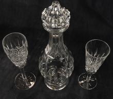 WATERFORD "LISMORE" DECANTER AND CHAMPAGNE FLUTES