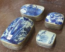 CHINESE SILVER AND PORCELAIN TRINKET BOXES