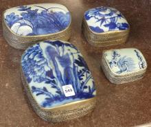 CHINESE SILVER AND PORCELAIN TRINKET BOXES