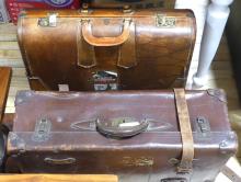 TWO VINTAGE LEATHER SUITCASES