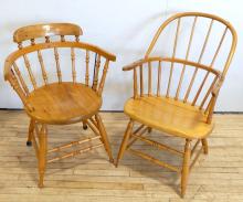 TWO PRIMITIVE PINE ARMCHAIRS