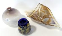 THREE ART GLASS VASES