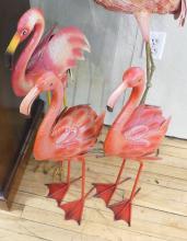 FOUR METAL "FLAMINGO" GARDEN SCULPTURES