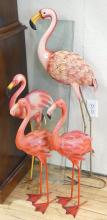 FOUR METAL "FLAMINGO" GARDEN SCULPTURES