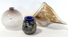 THREE ART GLASS VASES