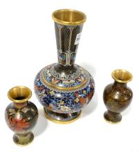 THREE CLOISONNE VASES