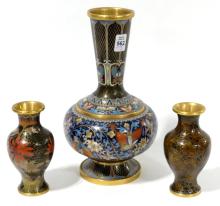 THREE CLOISONNE VASES