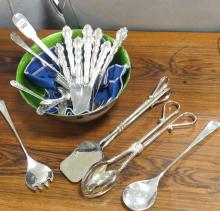 BOWL OF SILVER PLATE CUTLERY